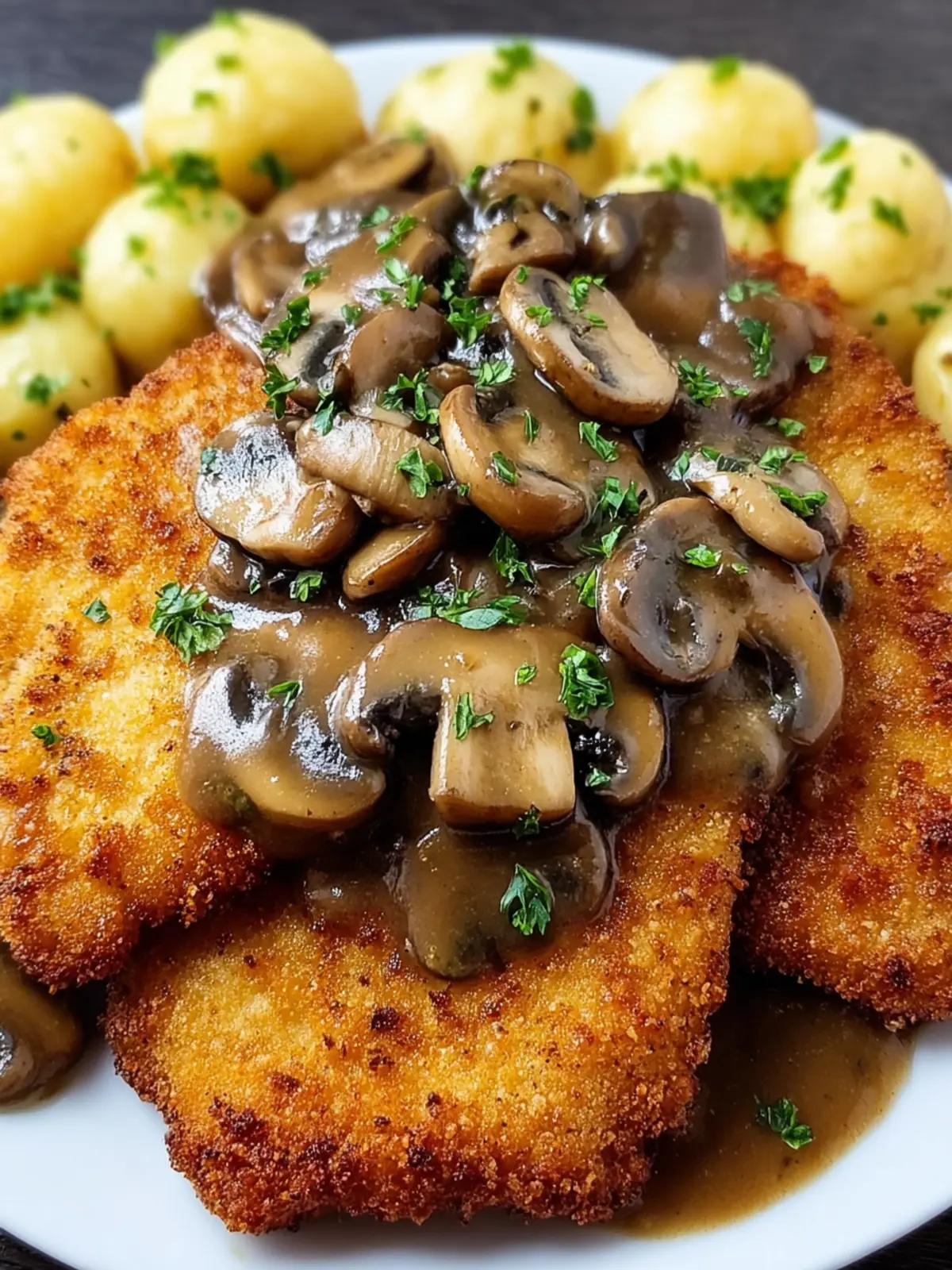 Crispy Chicken Cutlets with Mushroom Gravy First Image