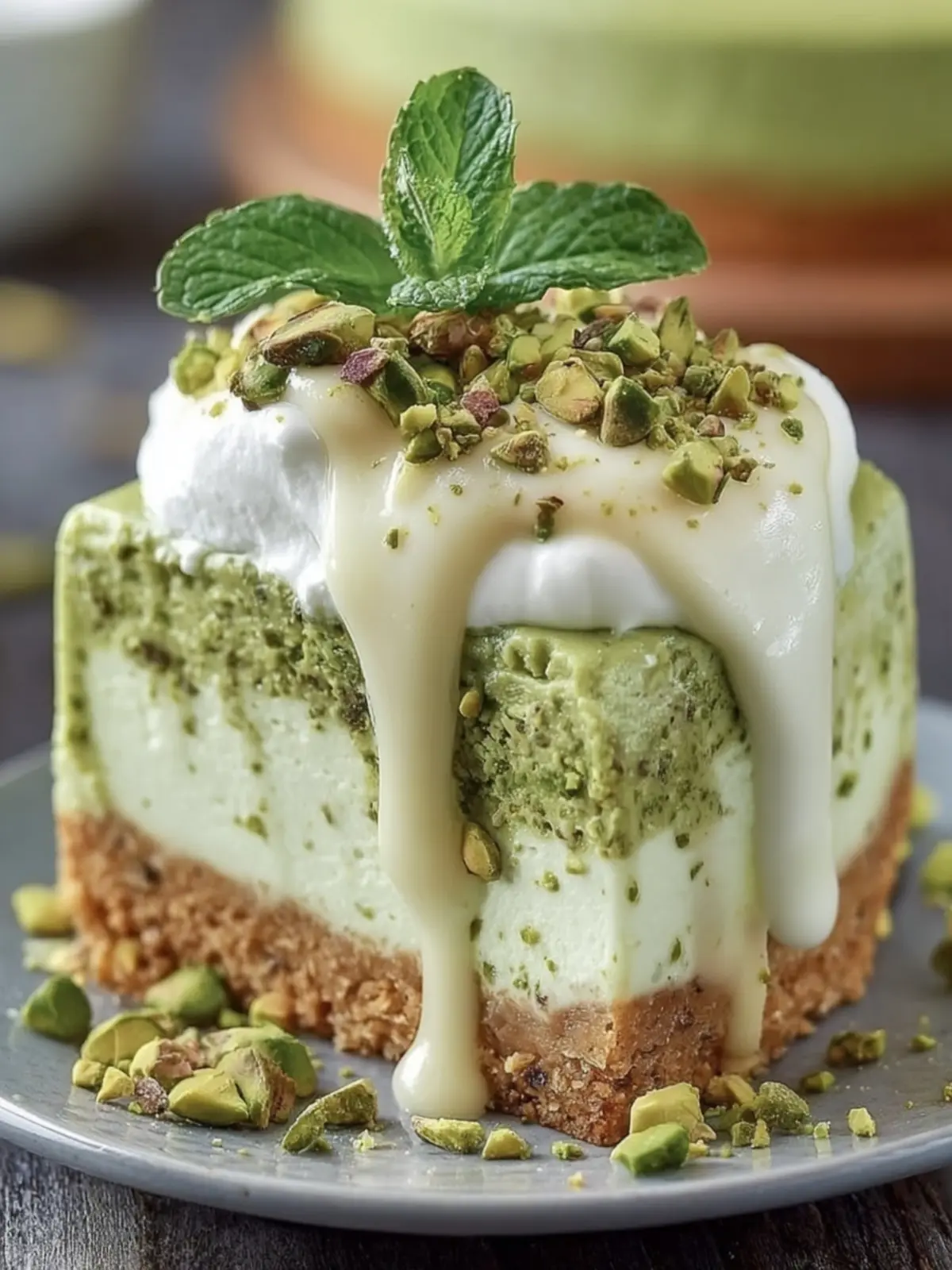 Creamy Pistachio Mint Cheesecake First Image