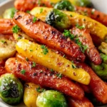 Sweet & Crispy Maple Glazed Carrots & Brussels Sprouts First Image