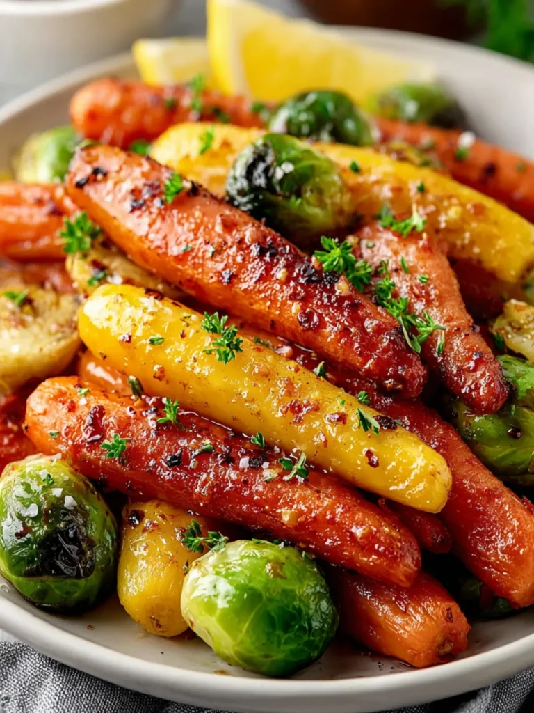 Sweet & Crispy Maple Glazed Carrots & Brussels Sprouts First Image