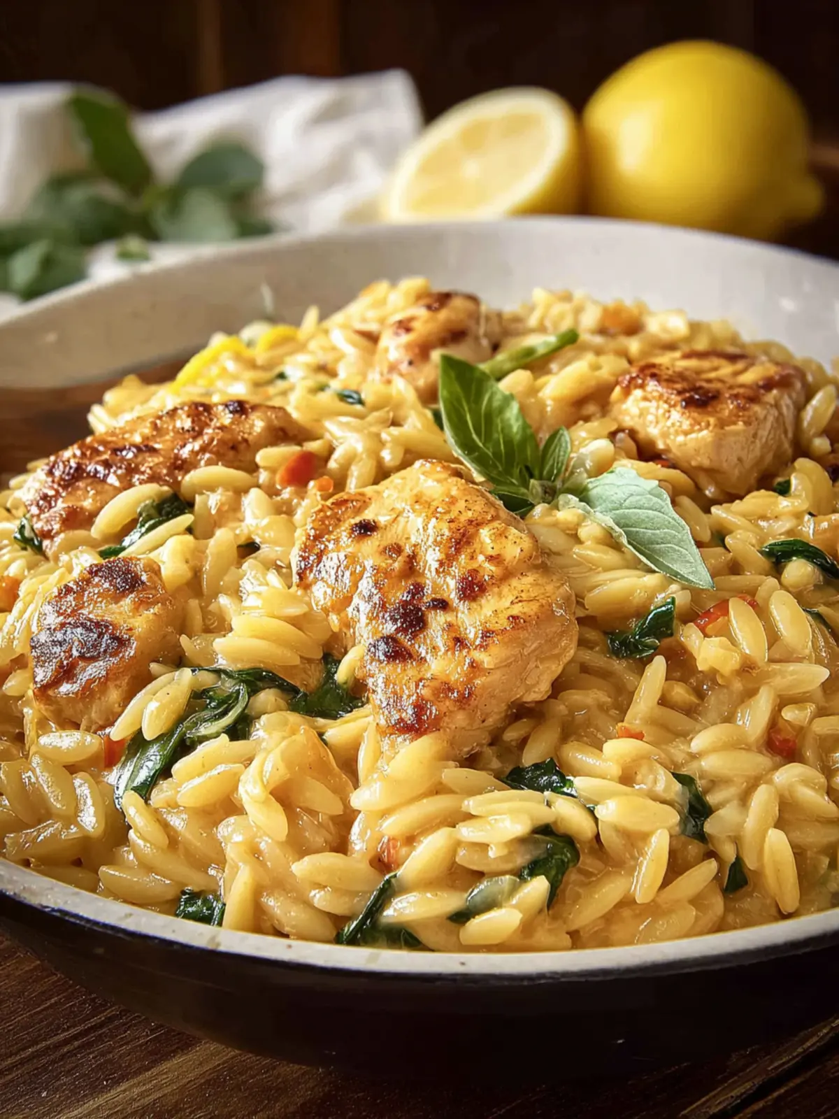 Creamy Lemon Chicken Orzo Pasta, One Pan Skillet First Image