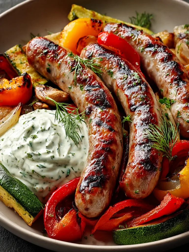 Grilled Sausage and Vegetables with Creamy Dill Dip Recipe First Image